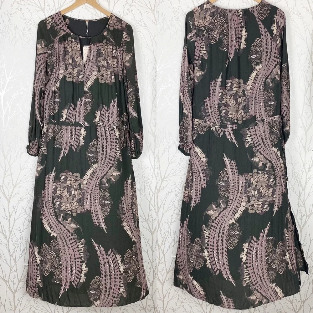 FREE PEOPLE Out of the Woods Raven Boho Long Sleeve Maxi Dress NWT XS Peasant
